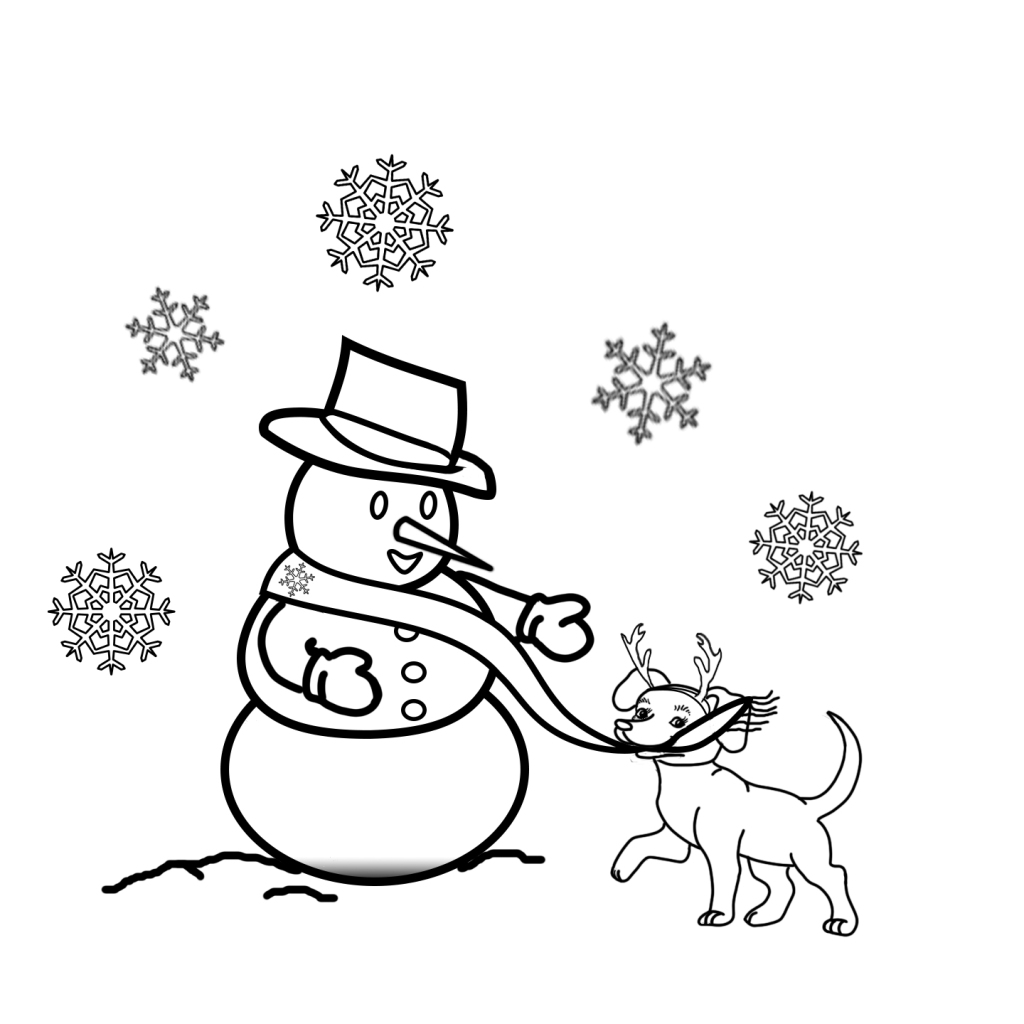 Snowman and Dog Winter coloring
